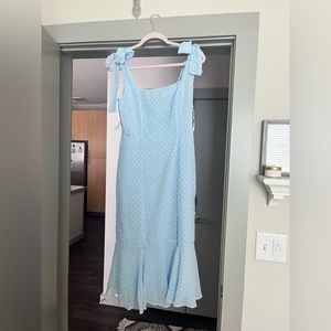 NWT. Tie shoulder blue midi dress